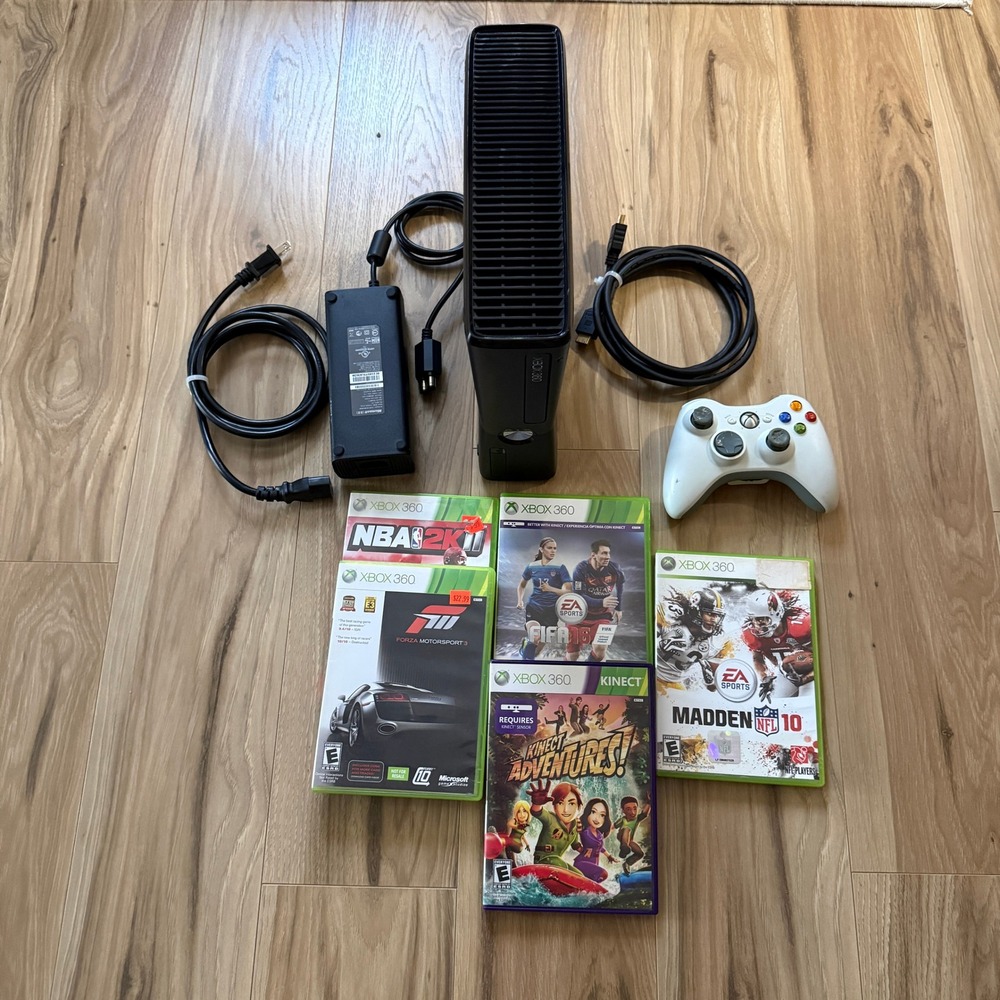 Microsoft Xbox 360 S Black Console Bundle w/ 5 games, 250GB HD, Controller+Power
